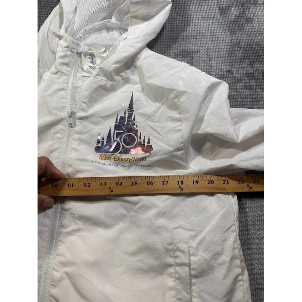 Disney World 50th Anniversary Windbreaker Jacket White Iridescent Rose Gold L